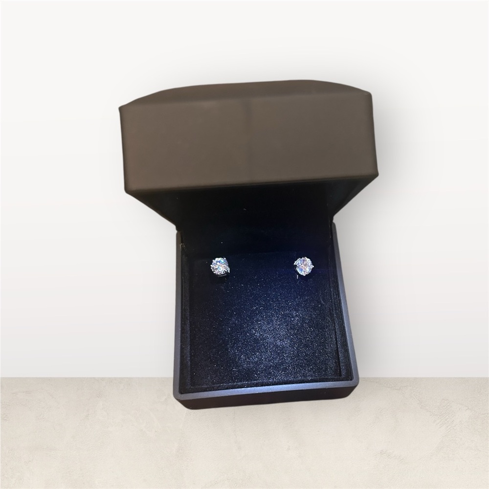 Elegant Silver Stud Earrings Cubic Zirconia Screw Back Closure